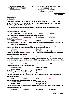 Đề thi thử THPT Quốc gia lần 1 môn Hóa học năm 2017 - Mã đề 01 - Trường THPT Quỳ Hợp (Có đáp án)